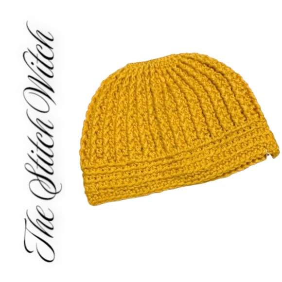 🔥SOLD🔥 Crochet Mustard Yellow Messy Bun Ponytail Beanie - Picture 14 of 14